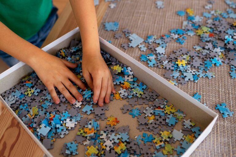 child solving puzzle